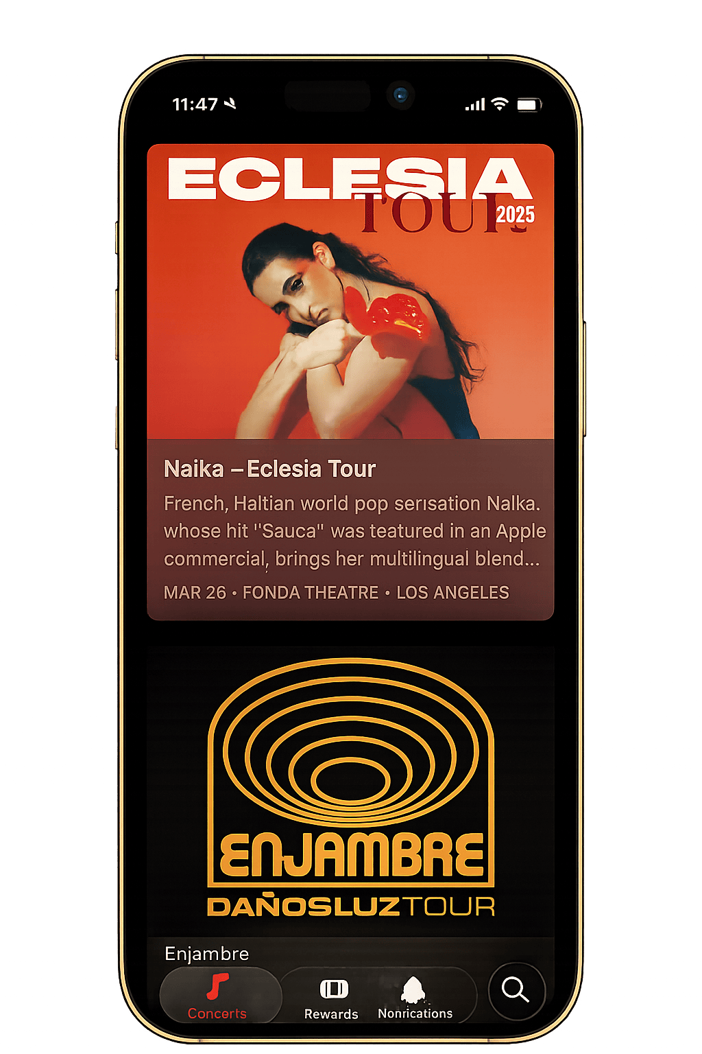 Loudie app showing concert feed